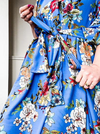 Print High Low Kimono Turquoise Botanical
