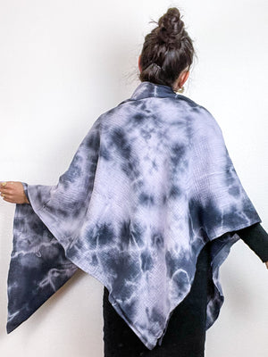 Hand-Dyed Cotton Blanket Scarf Lilac Grey Tie