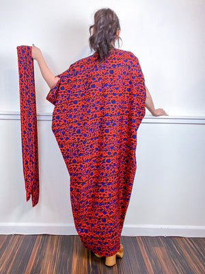 Print High Low Kimono Orange Blue Leopard Crepe