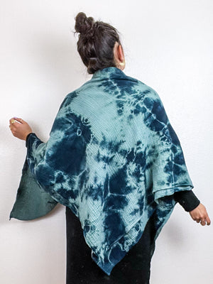 Hand-Dyed Cotton Blanket Scarf Sage Teal Tie