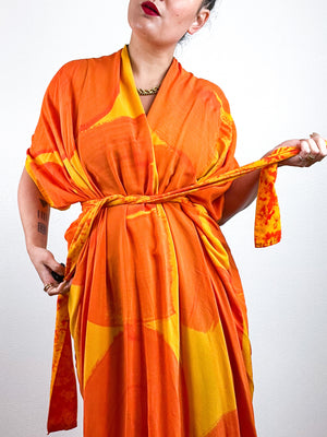Hand-Dyed High Low Kimono Marigold Tangerine Brushstroke