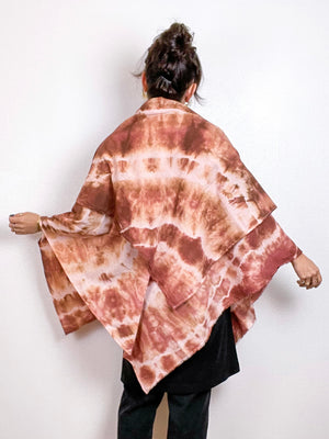Hand-Dyed Gauze Blanket Scarf Terracotta Lines