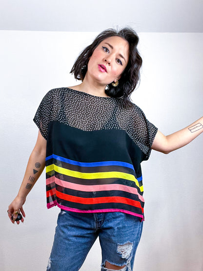 Scrappy Crop Black Floral Rainbow
