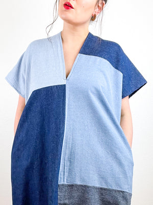 Denim Smock Dress Patchwork