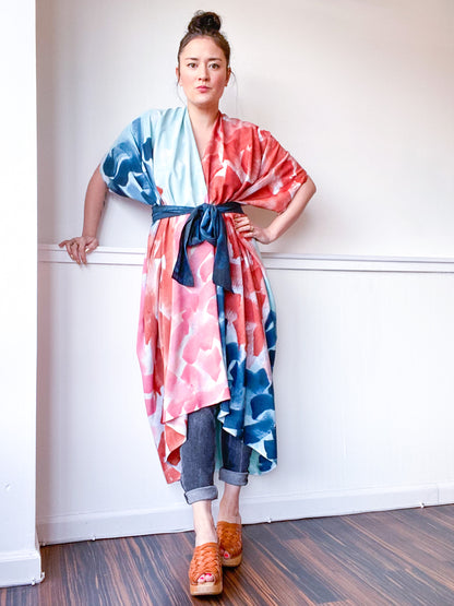 Limited Edition Hand-Dyed High Low Kimono Multi Wave 1