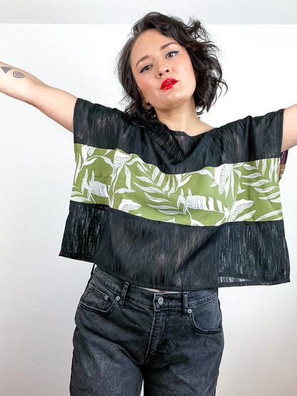Scrappy Crop Black Green Leaves