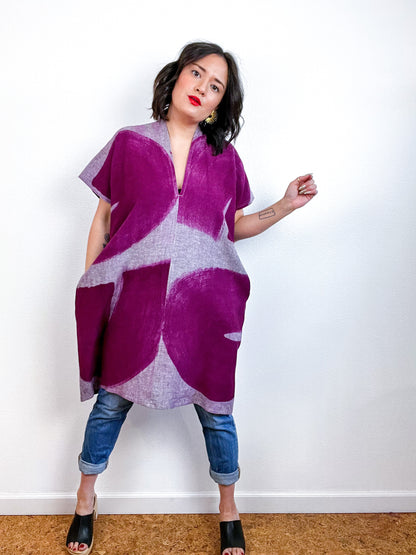 Hand-Dyed Mini Smock Dress Lavender Amethyst Brushstrokes