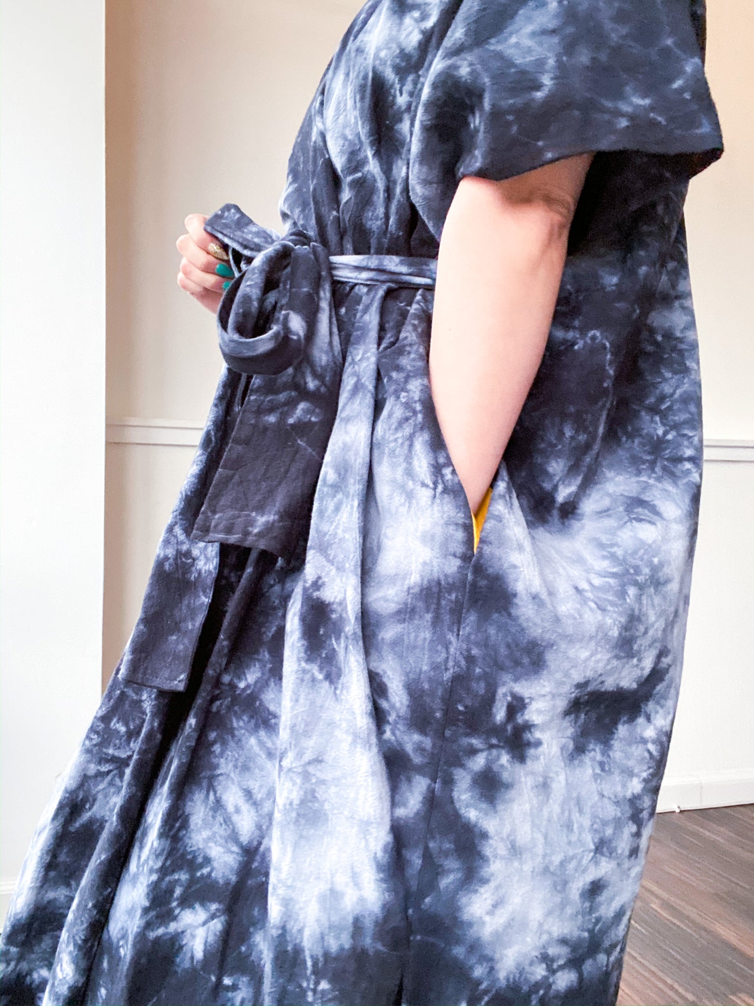 Everyday Midi Kimono Dress Hand-Dyed Black Tie