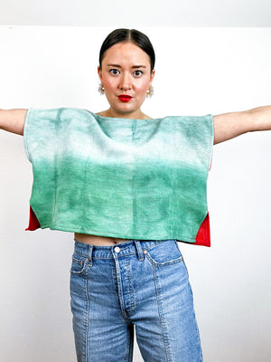 Hand-Dyed Flip Crop Woven Cotton Coral Green