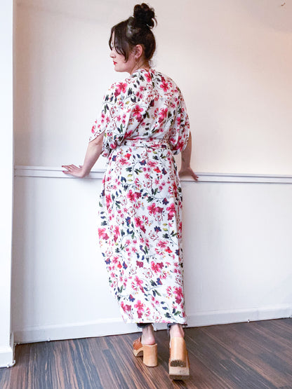Print High Low Kimono Sweet Pea Floral