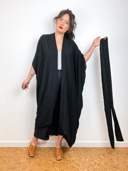 Solid High Low Kimono Black Rayon Gauze
