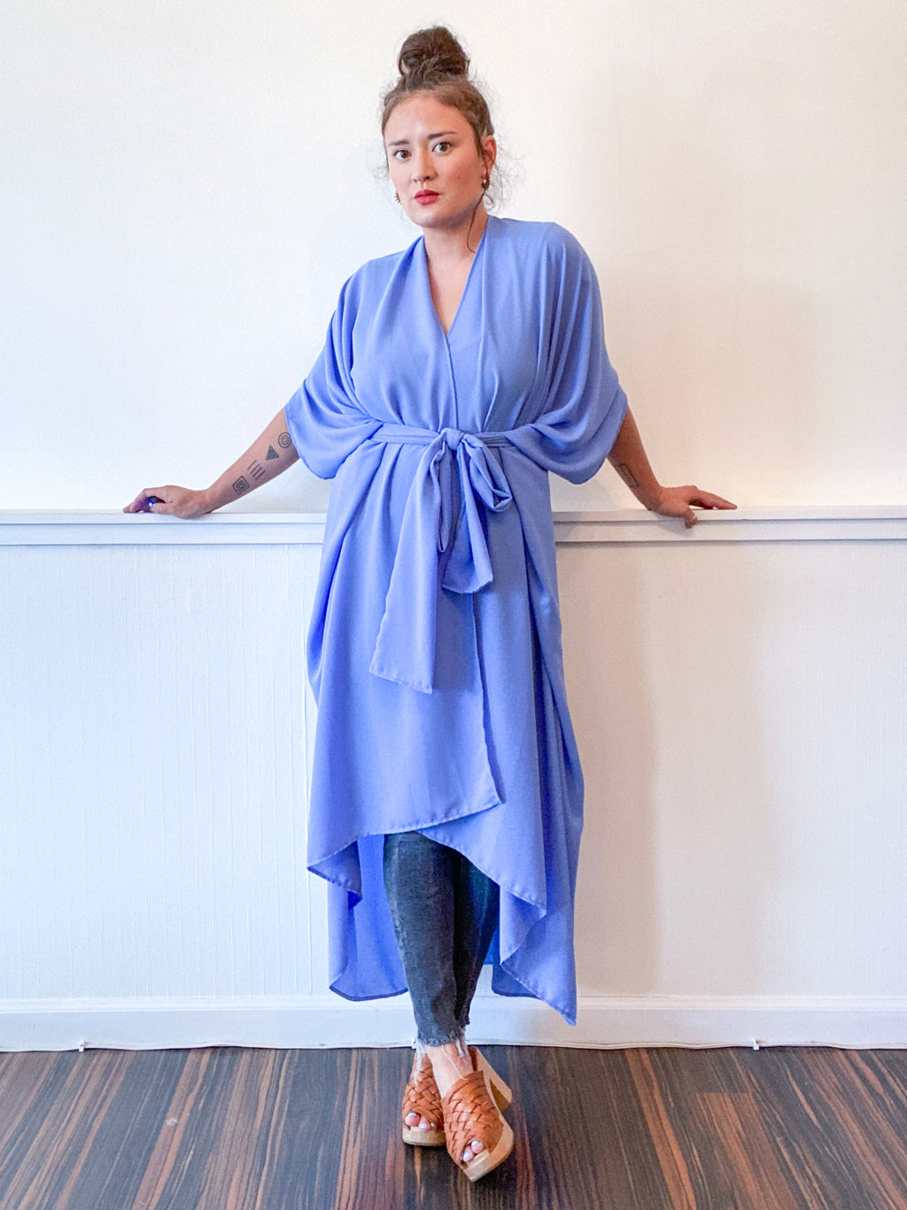 Solid High Low Kimono Periwinkle Georgette