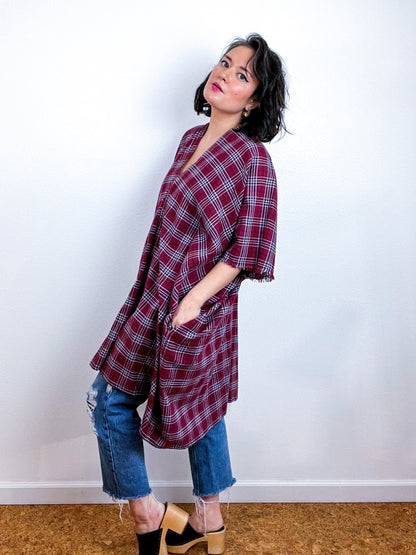 Plaid Oversized Smock Dress Maroon