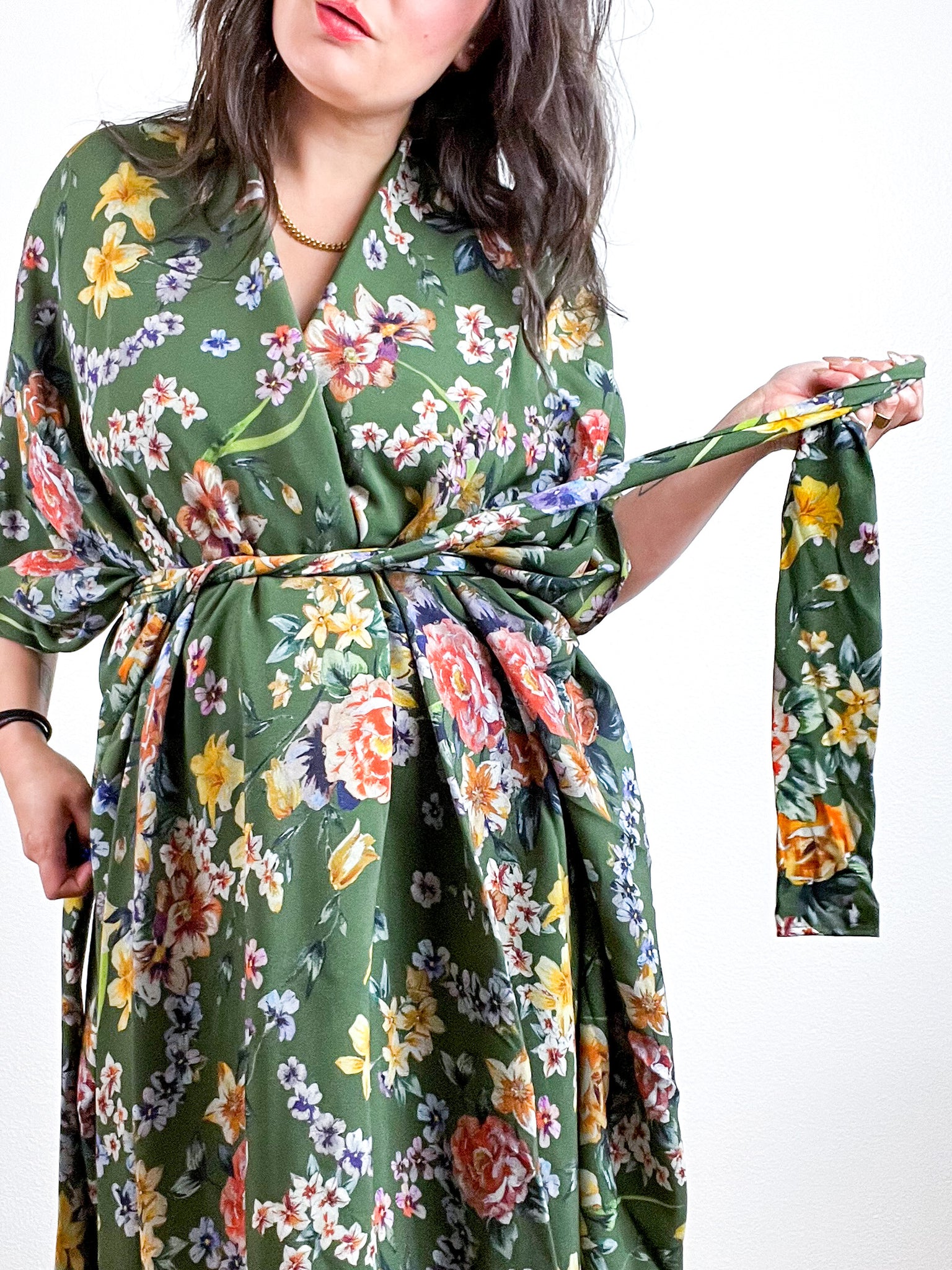 High Low Kimono Olive Rayon Crepe