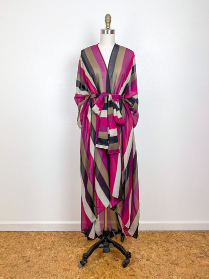 Print High Low Kimono Magenta Stripe Chiffon