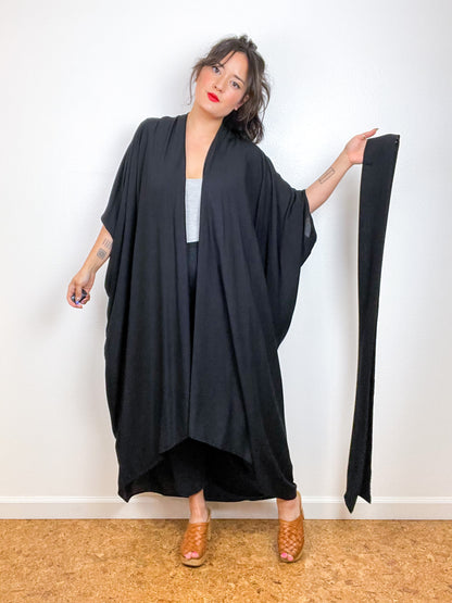 Solid High Low Kimono Black Rayon Challis