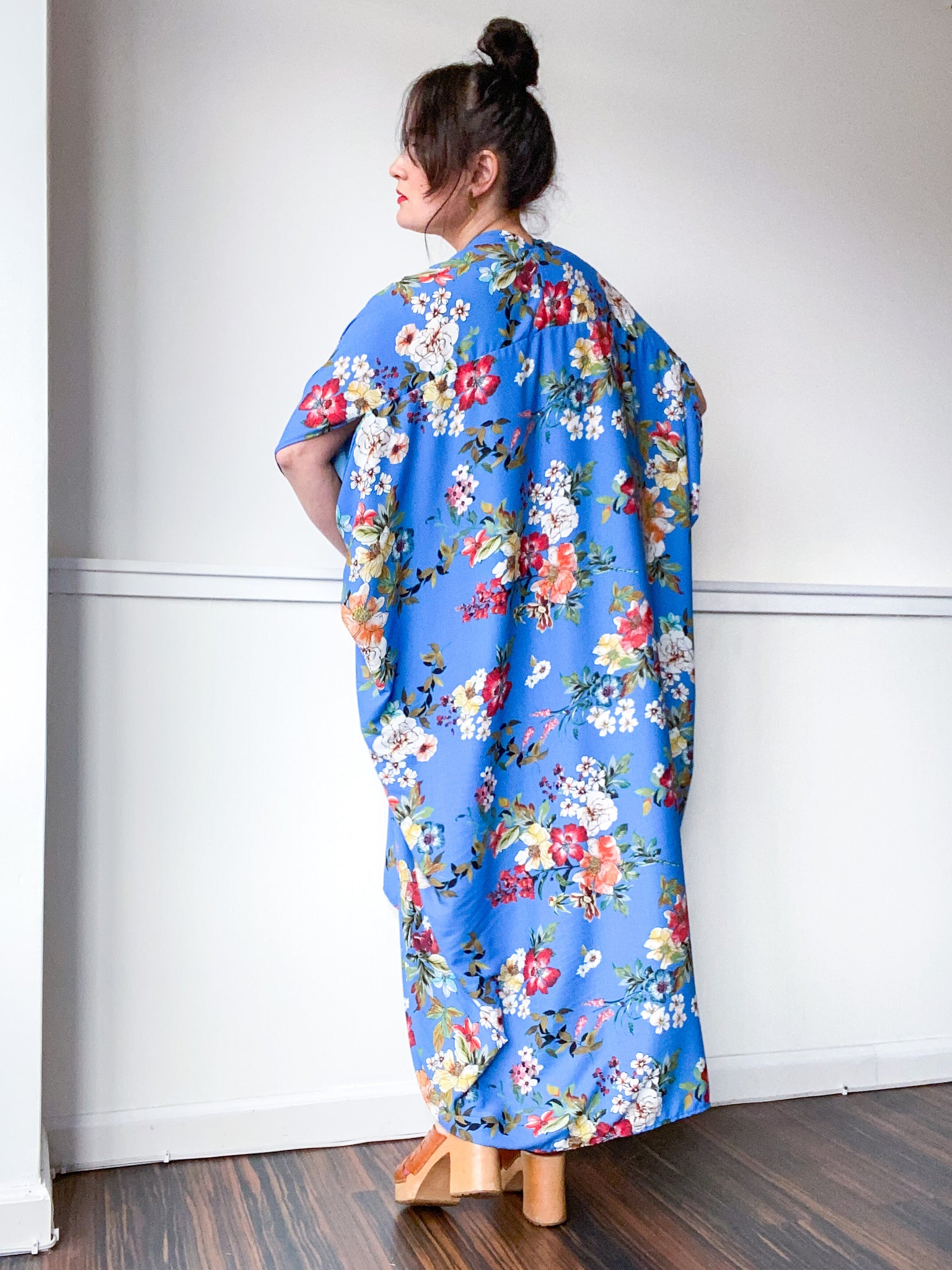 Print High Low Kimono Turquoise Botanical