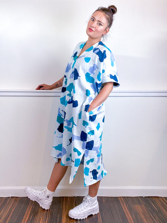 OOAK Hand-Dyed Sweatshirt Smock Dress Size Large Teal Parakeet Baby Blue Aqua