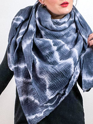 Hand-Dyed Cotton Blanket Scarf Lilac Grey Lines