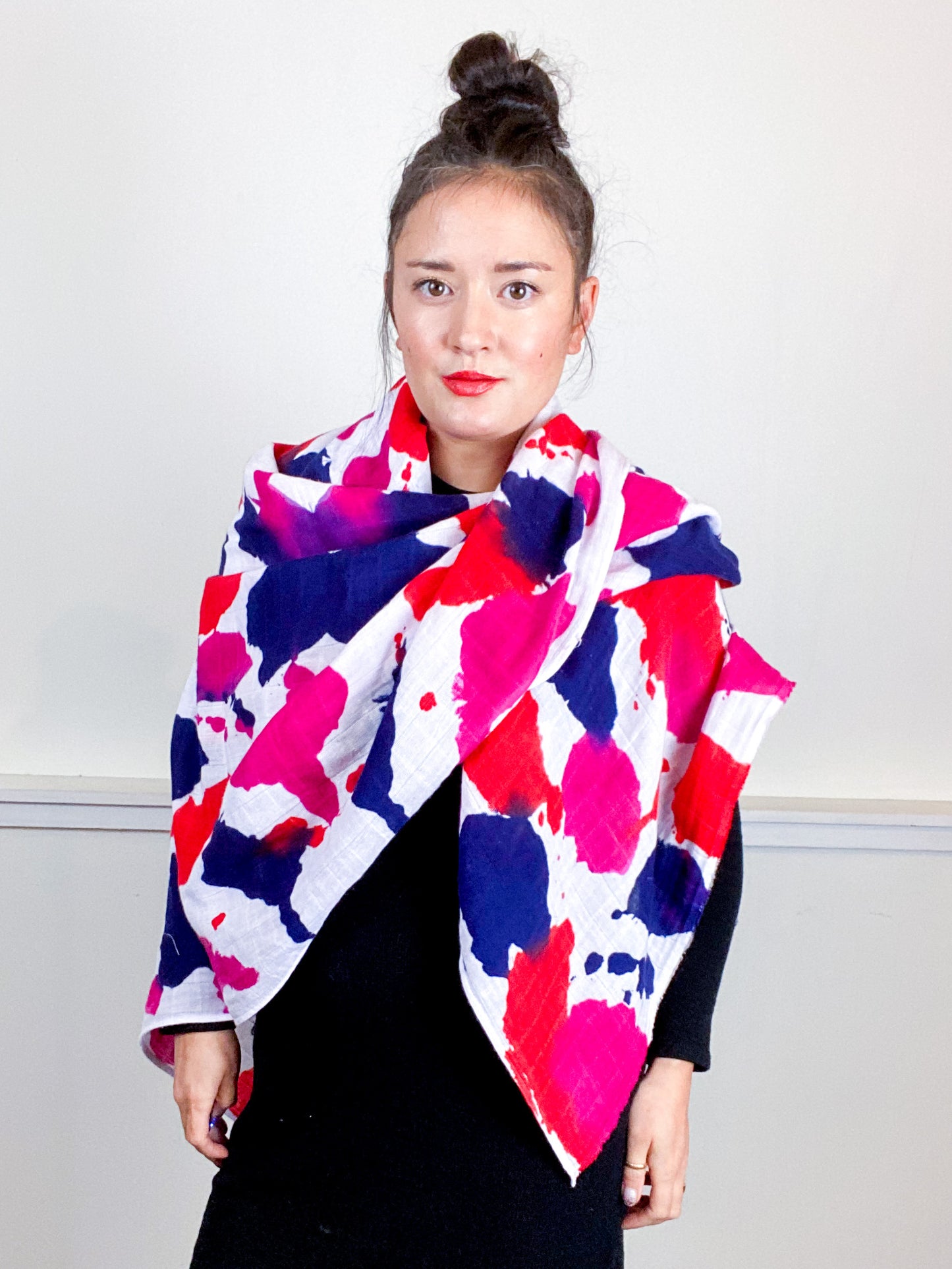 Hand-Dyed Large Square Scarf Fuchsia Scarlet Navy