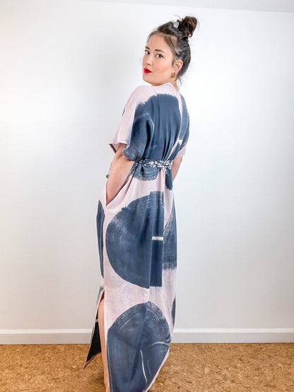 Single Gauze Duster Kimono Blush Graphite Brushstrokes