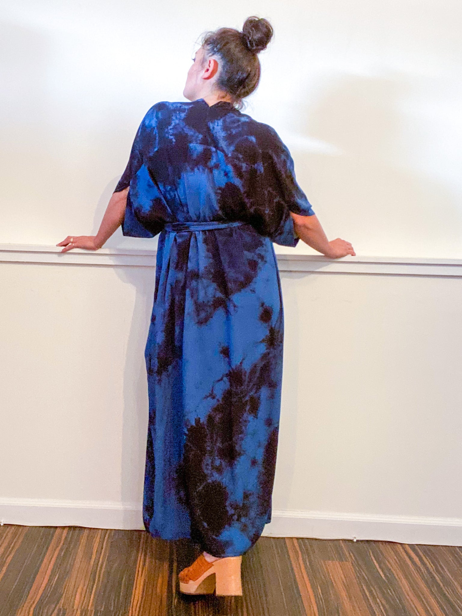 Hand-Dyed High Low Kimono Royal Blue Black Overdye