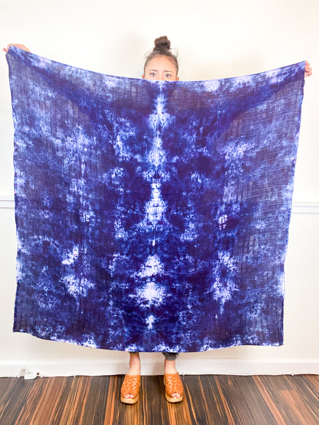 Hand-Dyed Large Square Scarf Deconstructed Blue