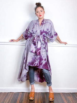 Hand-Dyed High Low Kimono Bamboo Black Cherry