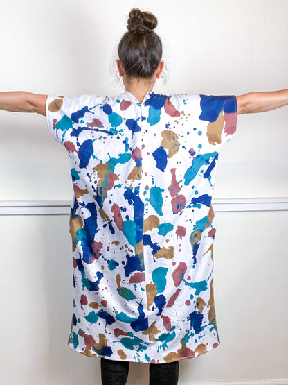 OOAK Hand-Dyed Sweatshirt Smock Dress Size Medium Maroon Terracotta Indigo Kingfisher