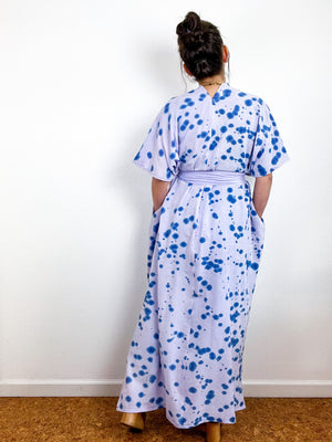Single Gauze Duster Kimono Lilac Blue Speckle