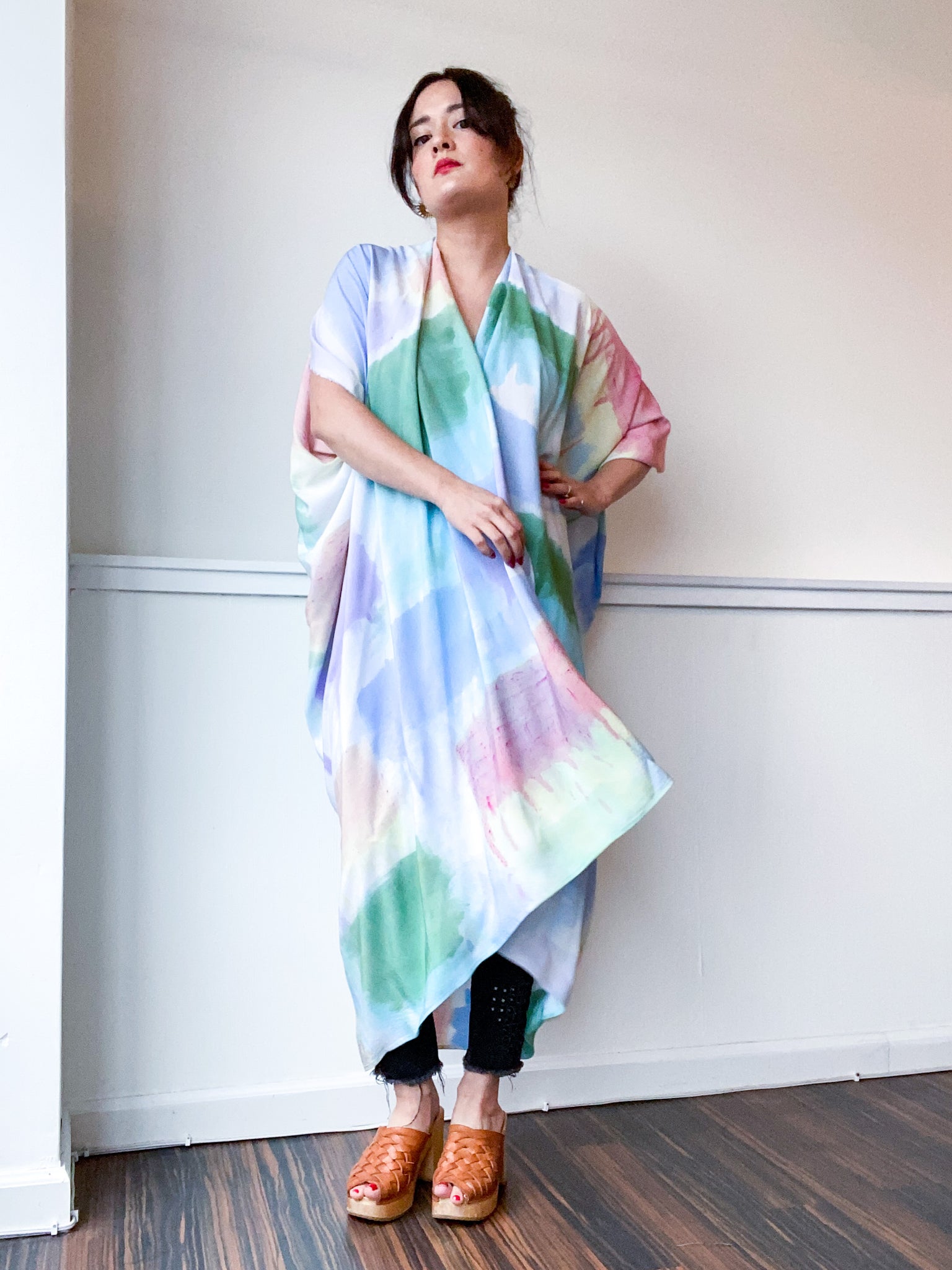 Limited Edition Hand-Dyed High Low Kimono Pastel Watercolor