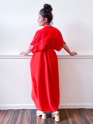 Solid High Low Kimono Scarlet Crepe de Chine