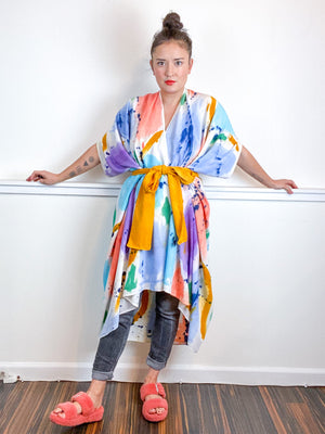OOAK Hand-Dyed High Low Kimono Seven Multicolor