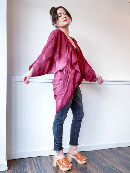 Hand-Dyed Waterfall Kimono Maroon Lines