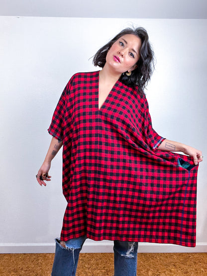Plaid Oversized Smock Dress Red Black Check