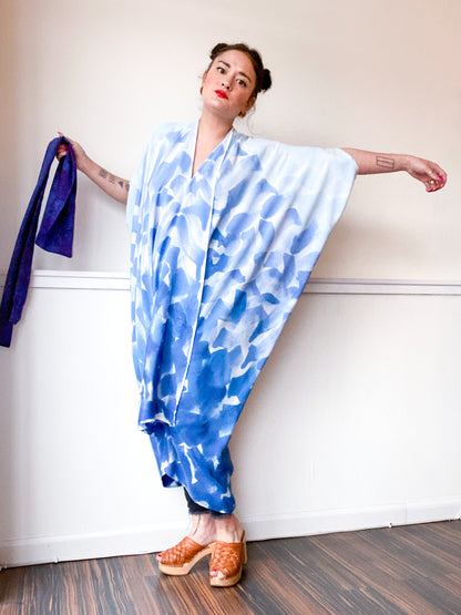 Limited Edition Hand-Dyed High Low Kimono Blue Brush