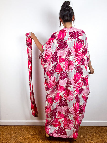 High Low Kimono Pink Palms Challis