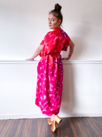 Limited Edition Hand-Dyed High Low Pink Red Brustrokes