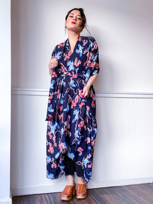 Print High Low Kimono Birds and Branches