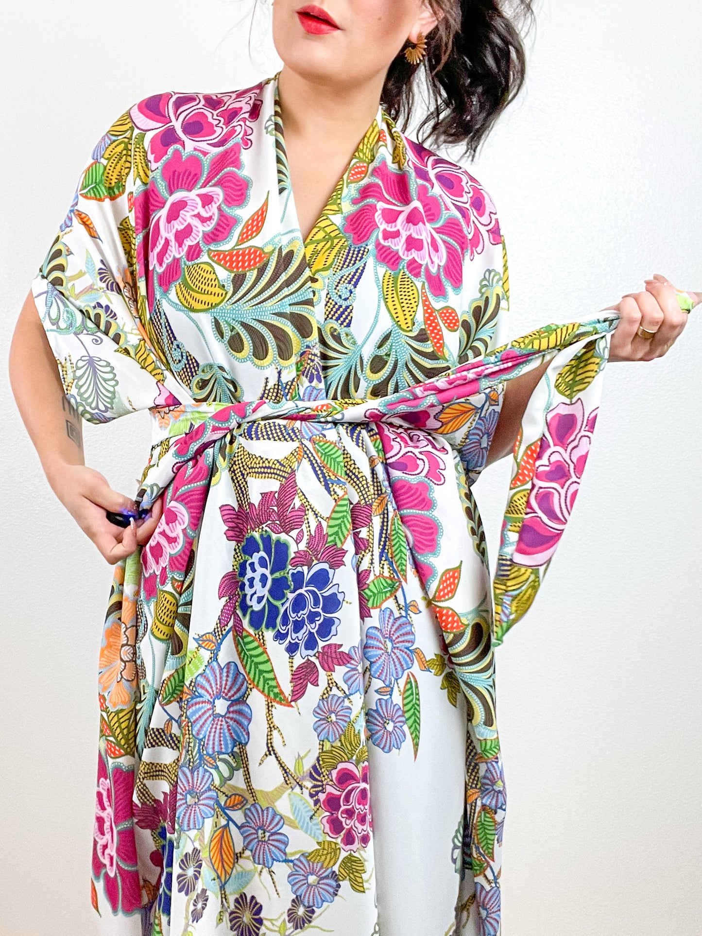 Print High Low Kimono Paisley Garden Georgette