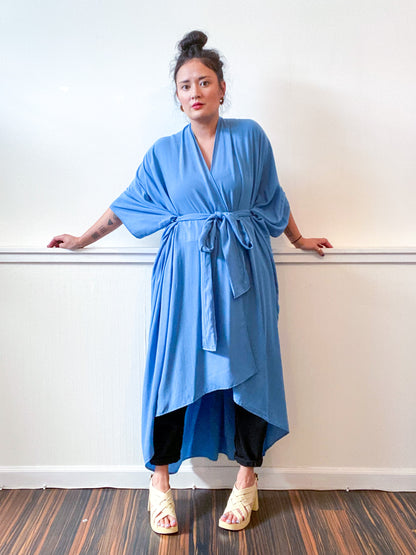 Solid High Low Kimono Powder Blue Rayon Challis
