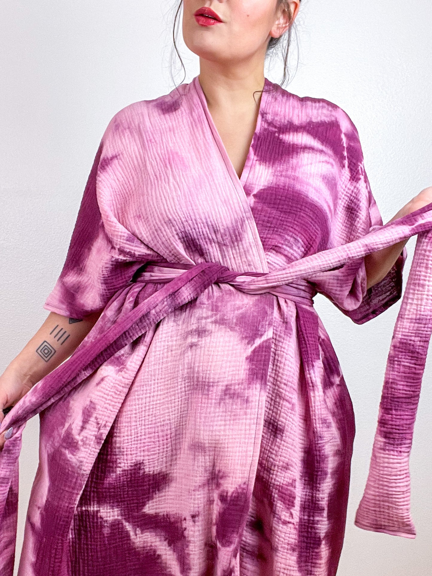 Double Gauze Duster Kimono Berry Tie