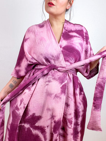 Double Gauze Duster Kimono Berry Tie