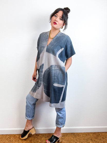 Hand-Dyed Mini Smock Dress Cocoa Graphite Brush