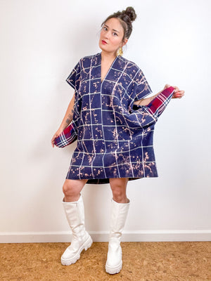 Disrupted Plaid Flannel Smock Dress Navy Bleach