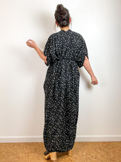 High Low Kimono Black White Dots Bubble Crepe