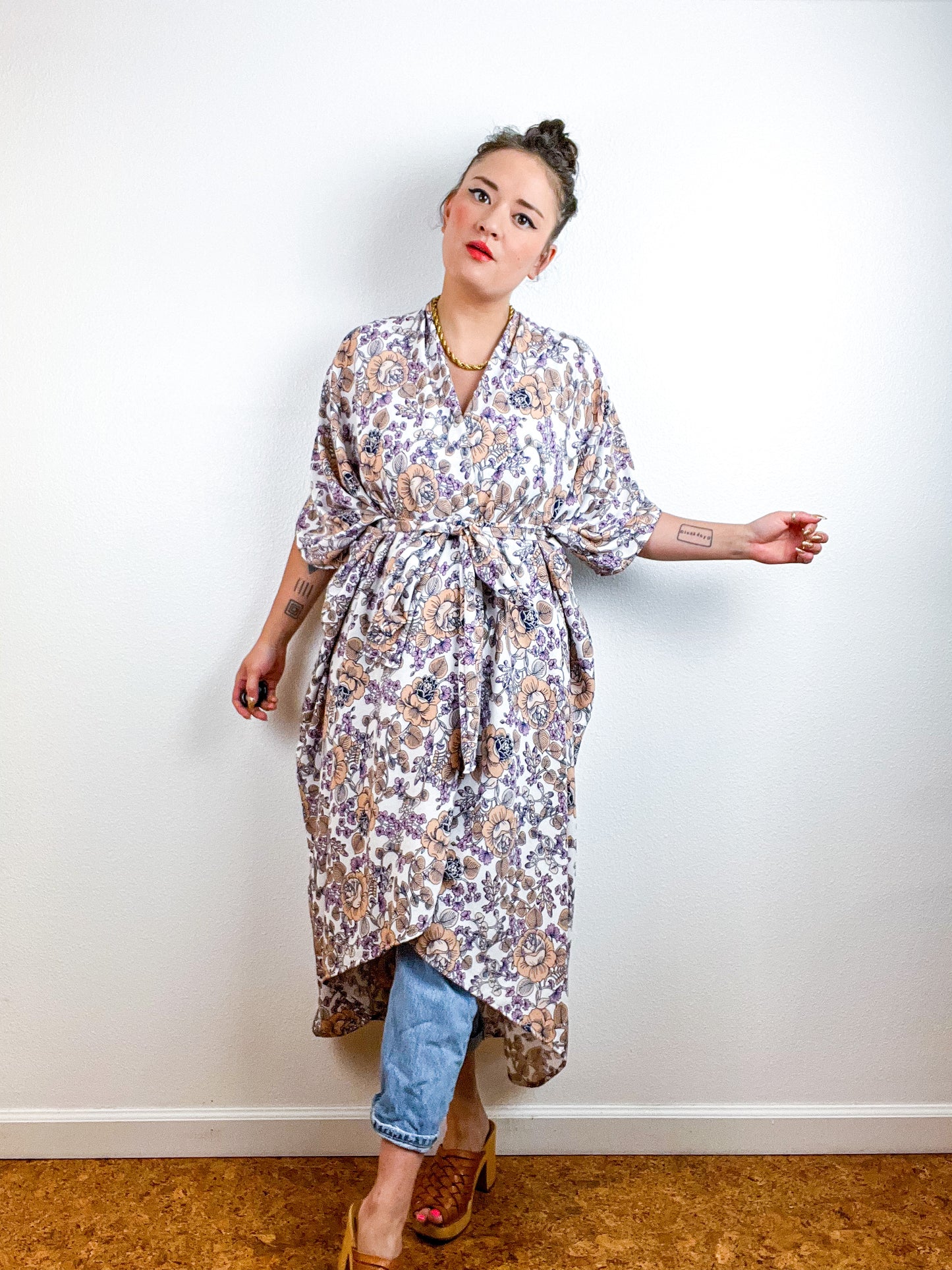 High Low Kimono Ivory Boho Rayon Crepe