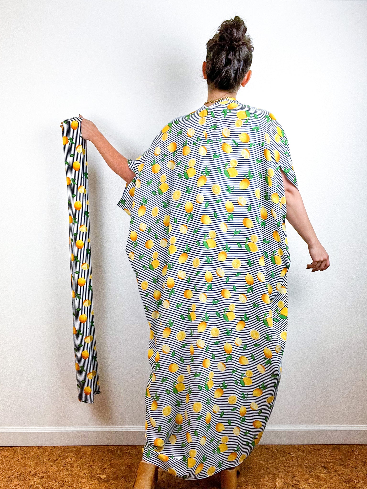 High Low Kimono Lemon Stripes Rayon Challis