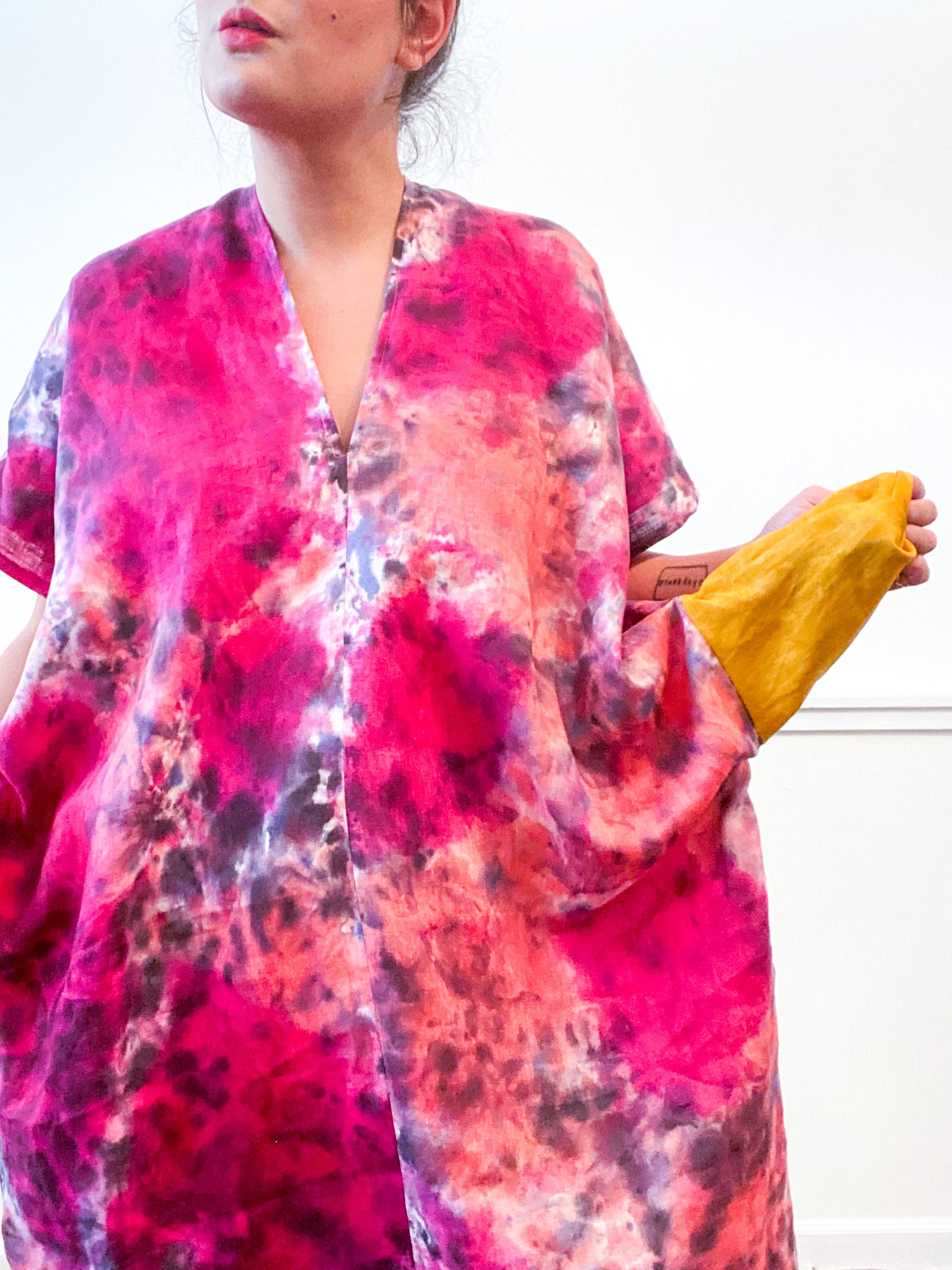 Hand-Dyed Linen Smock Dress Fuchsia Stone
