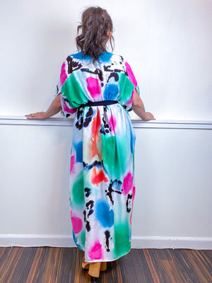OOAK Hand-Dyed High Low Kimono Multicolor Watercolor